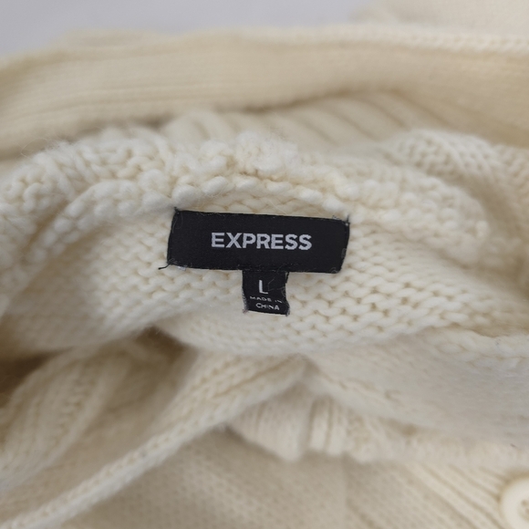 Express Cable Knit Cream Baby Doll Alpaca/wool Blend Hooded Sweater Size L - Picture 9 of 10